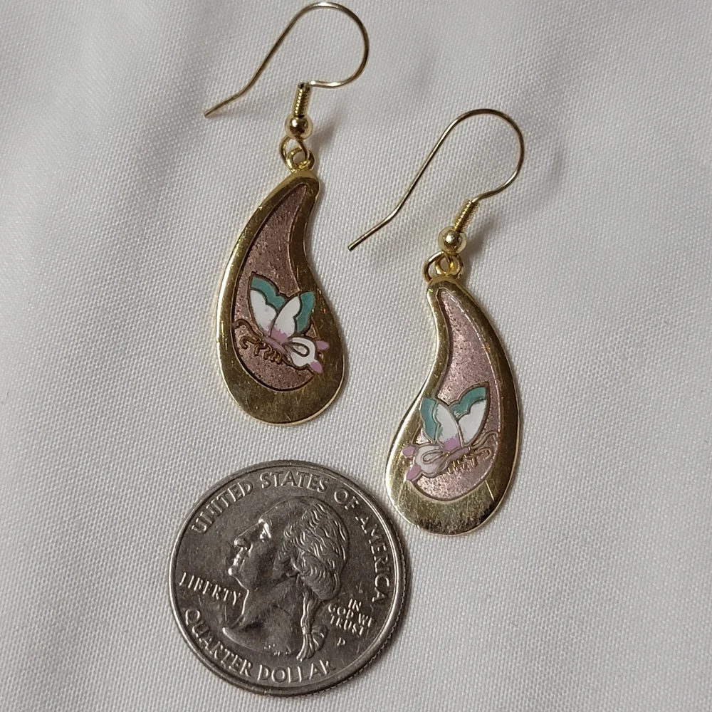 New Vintage Genuine Cloisonne Butterfly Earrings